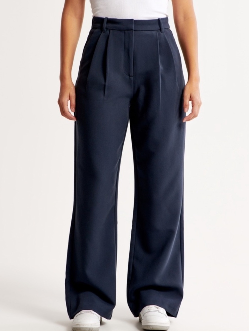Abercrombie Curve Love A&F Navy Sloane Tailored Wide Leg Pant Size 12/31 Short